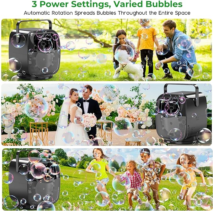 5000mAh Rechargeable Bubble Machine, 90°/180°/360° Auto Rotation, 3 Speeds, Automatic Bubble Blower for Parties, Weddings, Getherings Indoor Outdoor, Bubble Maker Toy for Toddlers, Kids, Pets-CubbioJoy