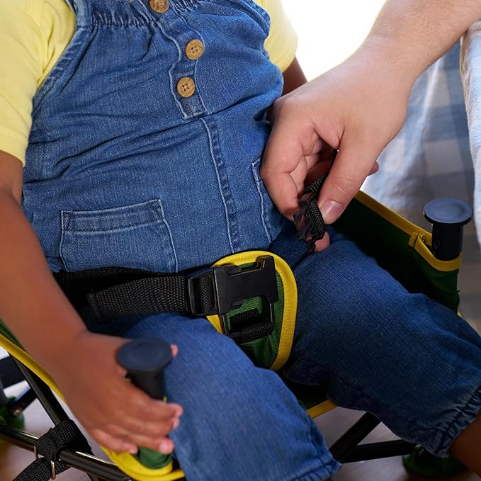 Bright Starts John Deere Pop 'N Sit Portable Booster Chair, Floor Seat, Indoor/Outdoor Use, Compact Fold, Green and Yellow, 6 Mos - 3 Yrs-CubbioJoy