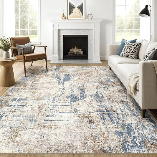 7x9 Area Rug Washable Rugs: Living Room Large Abstract Modern Soft Stain Resistant Indoor Floor Non Slip Accent Carpet for Bedroom Nursery Playroom Office Dining Room Dorm Home House- Tan-CubbioJoy