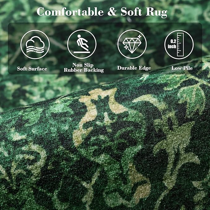 Deerly Dark Green Area Rugs 10x12 for Living Room Soft Non-Slip, Large Bedroom Rug Vintage Dining Room Rug Tribal Farmhouse Carpet for Dining Room Office Green-CubbioJoy