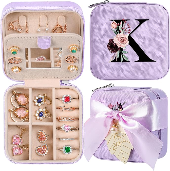 AYGXU Travel Jewelry Box for Women and Girls - Small Case With Initial A-Z - Teacher Gifts-CubbioJoy