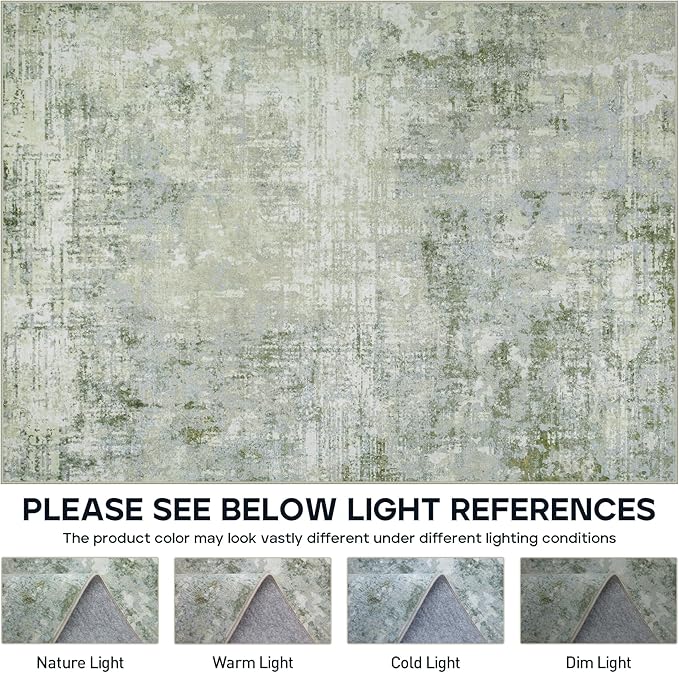 8x10 Area Rugs for Living Room Rug Washable: Modern Large Rug for Dining Room Bedroom Carpet Non Slip 8 by 10 Indoor Abstract Nursery Home Office Green-CubbioJoy