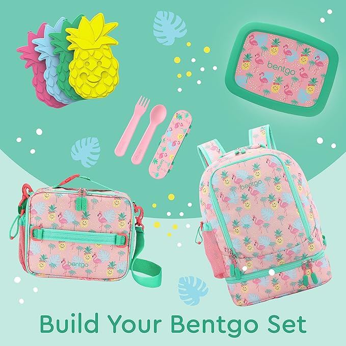 Bentgo Kids 2-in-1 Backpack & Insulated Lunch Bag - Durable 16” Backpack & Lunch Container in Unique Prints for School & Travel - Water Resistant, Padded & Large Compartments (Tropical)-CubbioJoy
