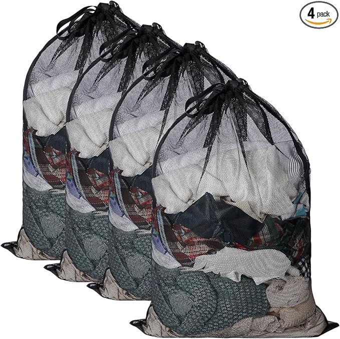 Aliceset 4 Pcs 24 x 36 Inches Mesh Laundry Bags with Drawstring Black Heavy Duty Mesh Laundry Bag with Handles Machine Washable Sheet for College Dormitory Family and Apartment Dwellers-CubbioJoy