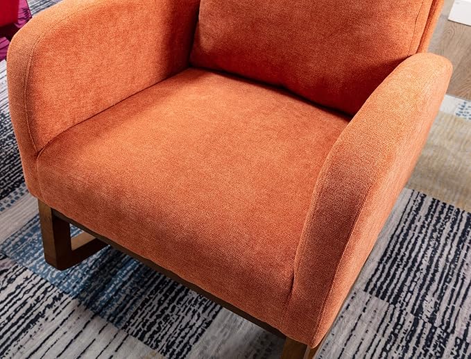 Dolonm Rocking Chair Mid-Century Modern Nursery Rocking Armchair Upholstered Tall Back Accent Glider Rocker for Living Room (Orange)-CubbioJoy