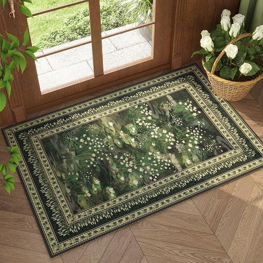 2x3 Rug Impressionist-Style Vintage Indoor Door Mat Machine Washable Small Area Rug Non-Slip Low Pile Throw Rugs for Entryway Kitchen Front Door Indoor Entrance Entry Kids Room, Green-CubbioJoy