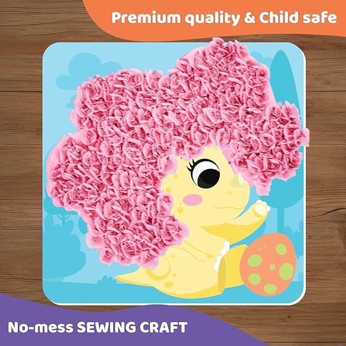 jackinthebox Poke Poke Art – Dinosaurs Theme, Mess-Free Fabric Art and Craft, Flower Pressing Kits, Gift for Kids, Toys for Girls and Boys Ages 4 5 6 7 8-CubbioJoy