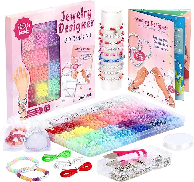 BSCOOL - Jewelry Designer DIY Beads Kit, 2500+ Beads, Friendship Bracelet Making Kit, Jewelry Making Kit for Girls Age 5 and Up. Complete Set with Charms. Instructions Guide Included-CubbioJoy