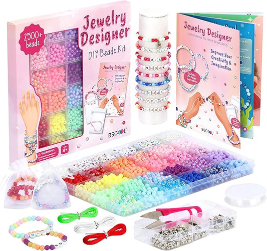 BSCOOL - Jewelry Designer DIY Beads Kit, 2500+ Beads, Friendship Bracelet Making Kit, Jewelry Making Kit for Girls Age 5 and Up. Complete Set with Charms. Instructions Guide Included-CubbioJoy