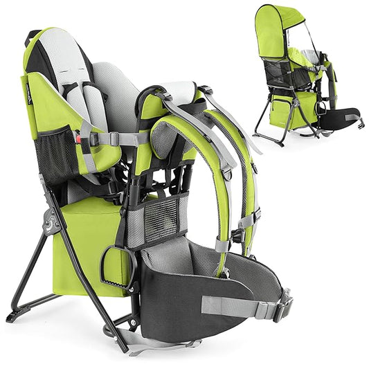 besrey Baby Backpack Carrier, Toddler Hiking Backpack with Safety 3-Height Seat, Adjustable Straps&Waist Belt, Foldable Frame Lightweight Large Capacity Child Carrier for Hiking (Green)-CubbioJoy