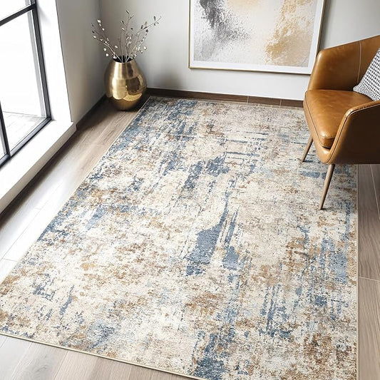 4x6 Rug Washable Area Rugs: Abstract Modern Soft Stain Resistant Indoor Floor Accent Non Slip Carpet for Living Room Entryway Kitchen Bedroom Nursery Office Bedside Home House Decor- Tan-CubbioJoy