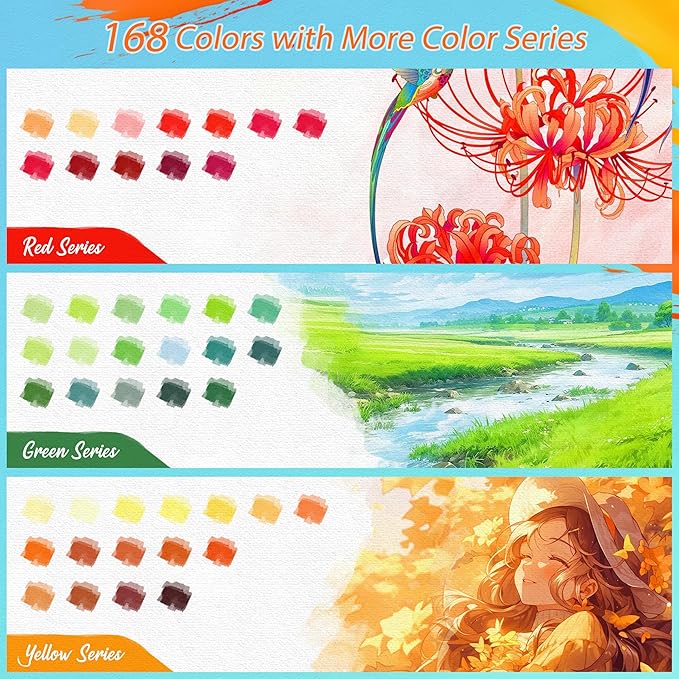 168 Colors Watercolor Paint Set with 4 Brushes, Portable Travel Water Color Kit with Carrying Case, Palette and Accessories, Non-Toxic Art Supplies Gift for Artists Adult Teen Kids Girls-CubbioJoy