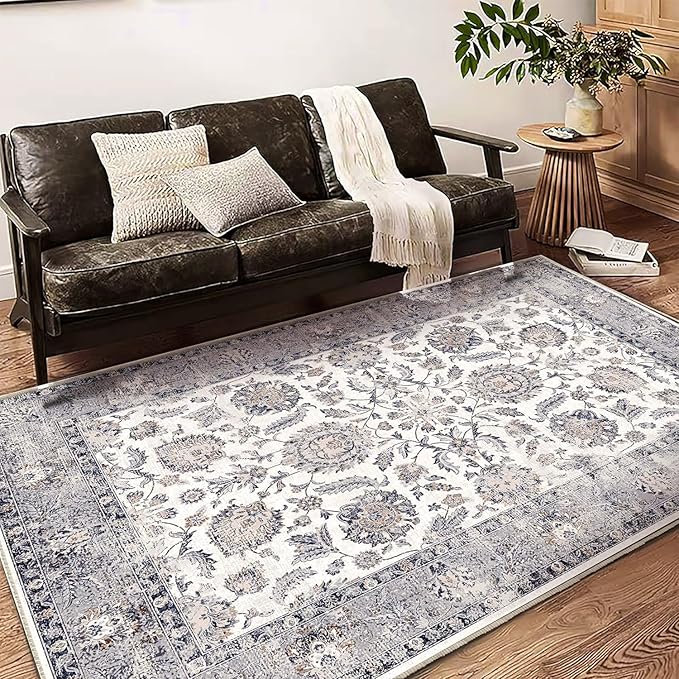 8x10 Washable Area Rug Medallion Distressed Design Boho Medallion Non-Shedding Easy Care Ideal for High Traffic Areas in Living Room Bedroom Kitchen Office Coffee Table Large Carpet-CubbioJoy