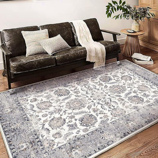 6x9 Washable Area Rug Boho Chic Medallion Distressed Design Non-Shedding Easy Care Ideal for High Traffic Areas in Living Room Bedroom Office Kitchen Coffee Table Large Carpet-CubbioJoy