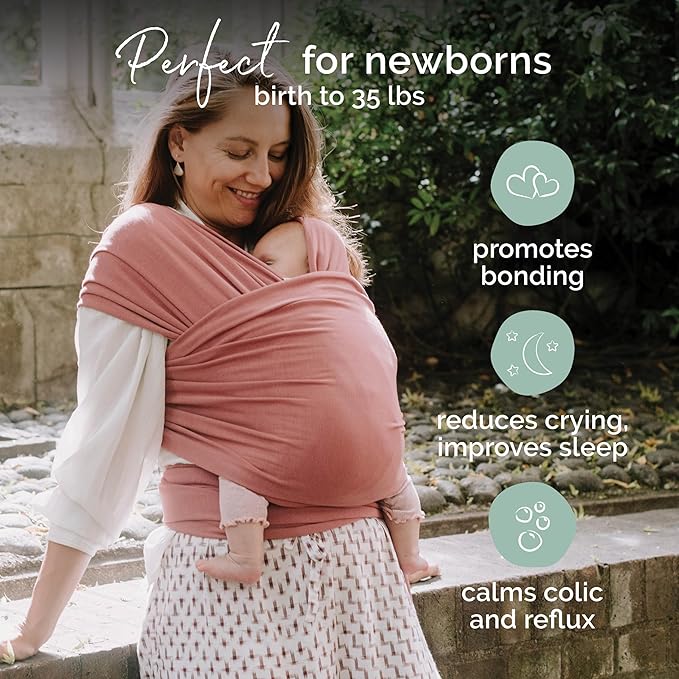 Boba Baby Wrap Carrier – Original Baby Sling Carrier for Newborns (7–35 lbs), Soft, Secure, Hands-Free & Ergonomic, Ideal for Comfortable Bonding, New Parents (Dusty Pink)-CubbioJoy