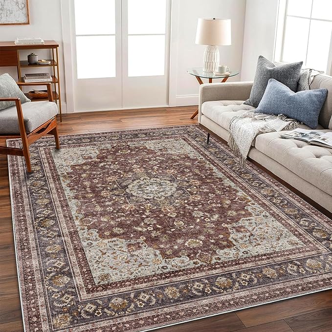 Area Rug 5'x7' Washable Rug Traditional Floor Cover Thin Retro Kitchen Indoor Distressed Non Slip Carpet for Living Room Bedroom Dining Room-CubbioJoy