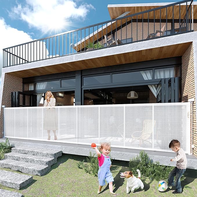 200" Retractable Baby Gates Extra Wide for Large Opening, 41" Extra Tall Retractable Dog Gate Pet Gates, Long Child Safety Mesh Gate with Fiberglass Rods for Stairs, Doorways, Hallways, Indoor/Outdoor-CubbioJoy