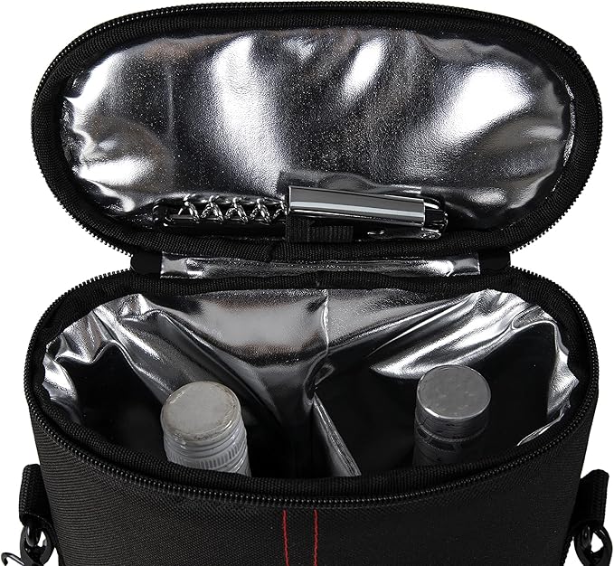 ALLCAMP 2 Bottle Wine Tote Carrier - Insulated Portable Padded Canvas Wine Bag for Travel, BYOB Restaurant, Wine Tasting, Party, Great Christmas Day Gift for Wine Lover，Black-CubbioJoy