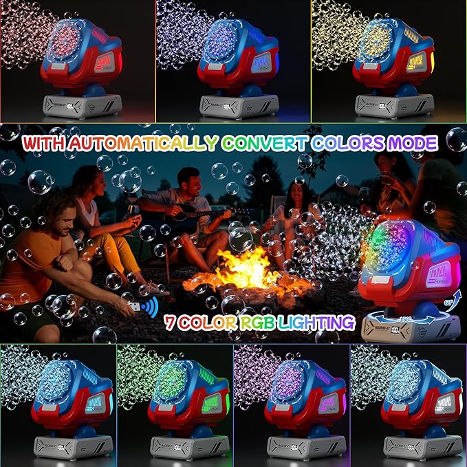 2025 Upgraded Bubble Machine with Remote Control, Automatic Rotation & RGB Lights, 1800mAh Rechargeable Battery, Type-C Charge, Bubble Maker for Kids, Weddings, Birthday Parties, Outdoor Activities-CubbioJoy