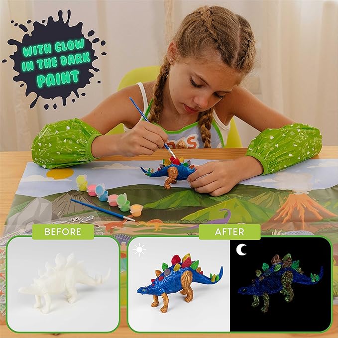 BONNYCO Dinosaur Toys for Kids Painting Kit 16 Figurines Kids Crafts Kits with Glow in The Dark Toys & Gifts for Boys 3 4 5 6 7 8 9 10 Years Old | Dinosaur Gifts Arts and Crafts Birthday Christmas-CubbioJoy