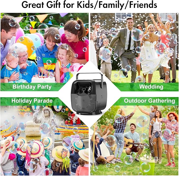 5000mAh Rechargeable Bubble Machine, 90°/180°/360° Auto Rotation, 3 Speeds, Automatic Bubble Blower for Parties, Weddings, Getherings Indoor Outdoor, Bubble Maker Toy for Toddlers, Kids, Pets-CubbioJoy