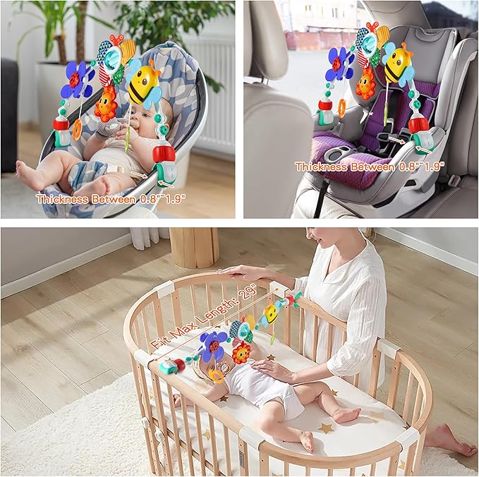 Adjustable Arch Bassinet Toys for Infant & Toddlers, Stroller Arch, Baby Crib Toys with Fascinating Hanging for Stimulating Baby’s Senses and Developing Motor Skills-CubbioJoy