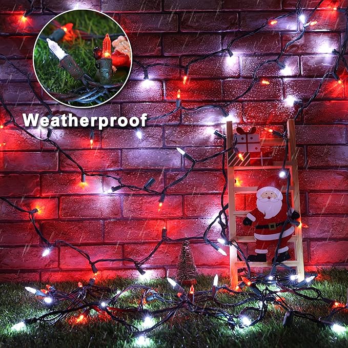 Brizled Red & White Christmas Lights, 33ft 100 LED Christmas Tree Lights, 120V UL Listed Mini String Lights Connectable, Plugin LED Xmas Lights, Indoor Christmas Lights for Outdoor Party Home Decor-CubbioJoy