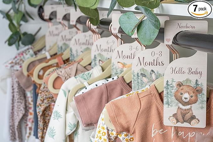 Baby Closet Dividers | Woodland Nursery Decor Closet Dividers for Baby Clothes | Hanging Wooden Baby Clothes Dividers for Closet | NB - 24 Month Baby Closet Size Dividers-CubbioJoy