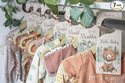 Baby Closet Dividers | Woodland Nursery Decor Closet Dividers for Baby Clothes | Hanging Wooden Baby Clothes Dividers for Closet | NB - 24 Month Baby Closet Size Dividers-CubbioJoy