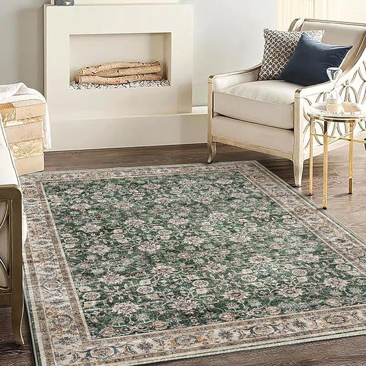 Area Rug 5'x7' Washable Rug Vintage Traditional Floor Cover Thin Retro Kitchen Indoor Distressed Non Slip Carpet for Living Room Bedroom Dining Room-CubbioJoy