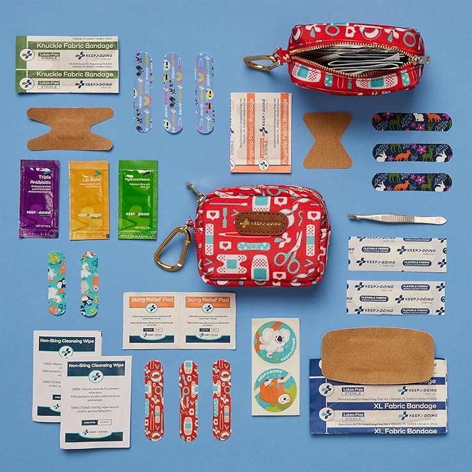 KEEP>GOING KeepGoing Small Travel First Aid Kit Kids – 60 Pc. Mini First Aid Kit for Purse, Diaper Bag, & Backpack with Latex-Free Bandages – 4 Oz., & 4.5 x 3.5 x 2 in, TSA-Approved-CubbioJoy