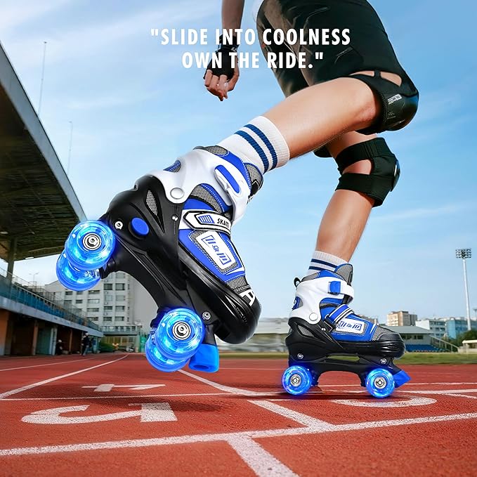 Adjustable Quad Skates for Kids, Teens, and Adults – Light-Up Wheels – Comfortable Fit, Secure Closure, Indoor and Outdoor Roller Skates for Boys and Girls-CubbioJoy