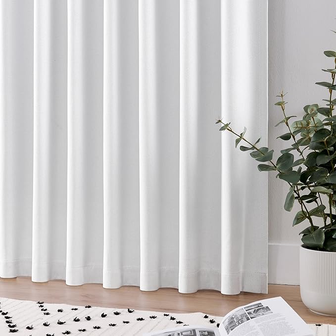 Joydeco Faux Linen Blackout Curtains for Bedroom,White Blackout Curtains 120 inches Long,100% Blackout Solid Thermal Insulated Window Drapes Luxury Decor for Living Room（W52xL120 Inch,White）-CubbioJoy