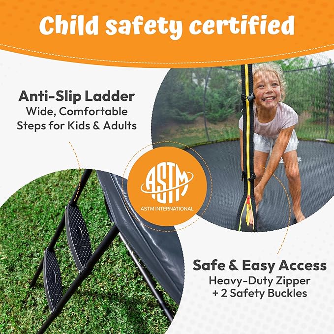 JUMPZYLLA Trampoline Outdoor 8FT 10FT 12FT 14FT 15FT 16FT with Enclosure and Ladder, ASTM Approved Recreational Trampoline for Kids and Adults, Anti-Rust Coated Frame-CubbioJoy