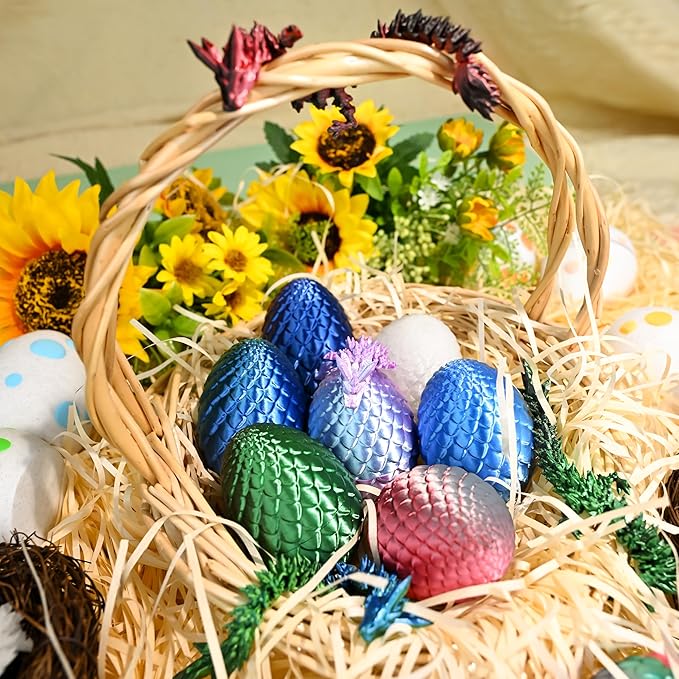12PCS 3D Printed Dragon Eggs with Dragon Inside, Cool Stuff Fun Gifts, Mini Dragon Egg Set Articulated Crystal Dragon Fidget Toy for Adults Teens Boy Gifts Easter Basket Stuffers-CubbioJoy