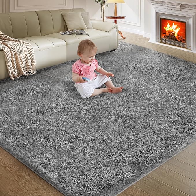 5X8 Ultra Soft Rug for Living Room, 5X8 Fluffy Shag Area Rug for Bedroom, Modern Shaggy Carpets Fuzzy Rug for Teens Dorm Nursery Home Decor Aesthetic, Upgrade Anti-Skid Durable, Grey-CubbioJoy