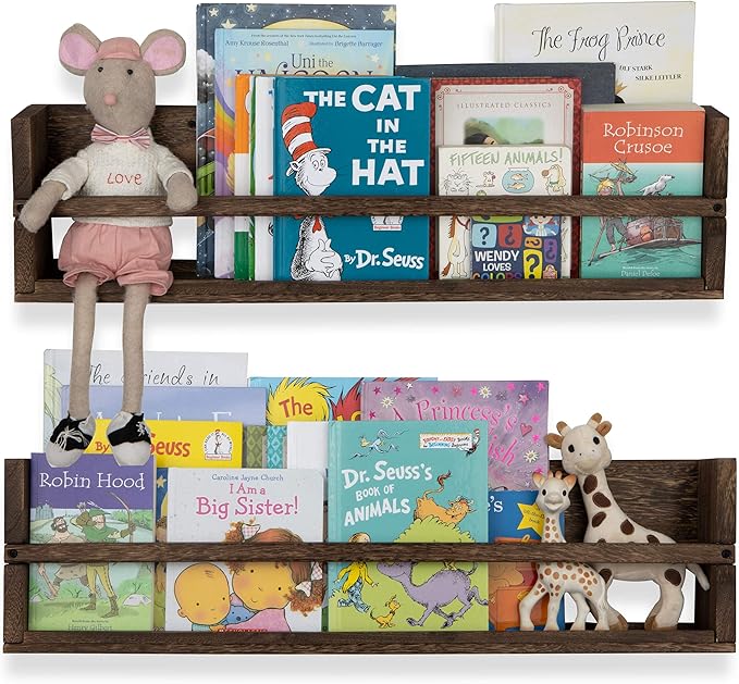 brightmaison Polynez 30" Floating Shelves for Nursery & Kids Room - Wall Multiuse Book Shelves, Set of 2 Brown Wood-CubbioJoy