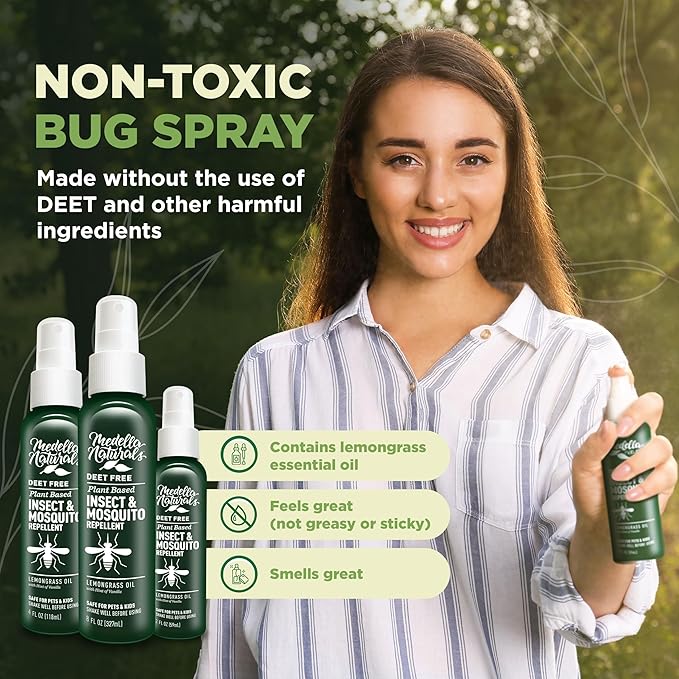 Deet-free Insect & Mosquito Repellent Travel Pack (2, 4, 8oz) – Nice Smelling Insect Repellent with Lemongrass Oil Safe for Pets and Kids – Bug Spray for Mosquitoes, Gnats, Black Flies, and No-see-ums-CubbioJoy