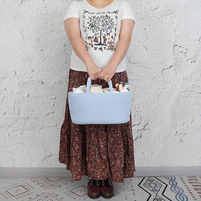 Diaper Caddy Organizer Cotton Rope Baby Basket Nursery Storage and Portable Tote Bag for Car Ideal Baby Shower Gifts and Registry Must-Have for Newborn Essentials blue-CubbioJoy