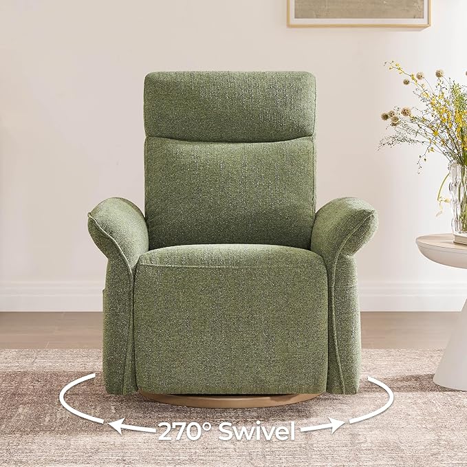 CHITA Power Recliner Chair, Electric Triple-Motor Swivel Glider Nursery Rocking Chair with Adjustable Power Headrest and Lumbar Support, GREENGARD Gold Certified, Solid Wood Base, Forest Green-CubbioJoy