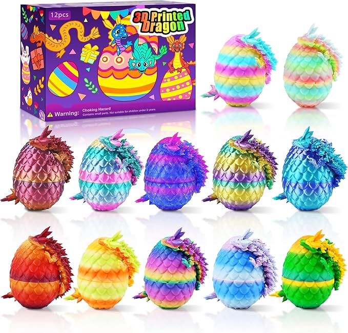 12PCS 3D Printed Dragon Eggs with Dragon Inside, Unique Fun Gifts Cool Stuff Cool Gadgets for Men Teens Boy Gifts, Mini Articulated Easter Basket Essentials for Kids-CubbioJoy