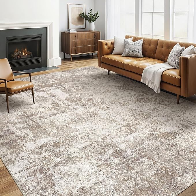 5x7 Area Rugs Living Room: Washable Large Abstract Soft Rug Stain Resistant Indoor Floor Non-Slip Accent Carpet for Women Modern Home Enthusiasts Aged 25-45 - Bedroom Nursery Playroom- Beige Brown-CubbioJoy