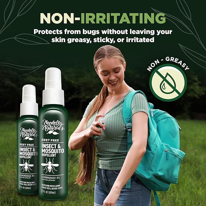 Deet-Free Insect & Mosquito Repellent Pack of 2 (8 oz) – Nice Smelling Insect Repellent with Lemongrass Oil Safe for Pets and Kids – Bug Spray for Mosquitoes, Gnats, Black Flies, and No-See-ums-CubbioJoy