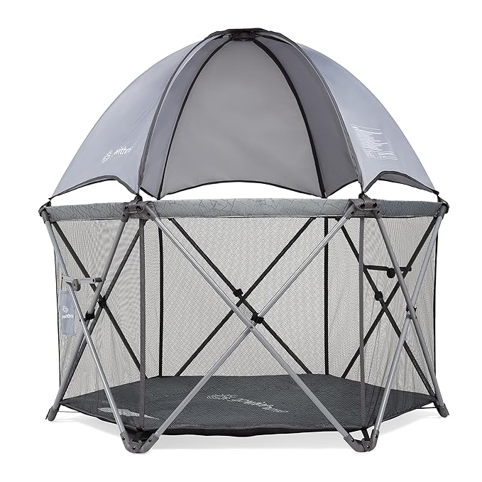Baby Delight Go with Me Eclipse Deluxe Portable Playard | Playpen | Sun Canopy | Indoor and Outdoor | Ultra Padded Nylon Floor | Elephant Grey-CubbioJoy