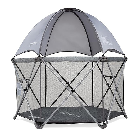 Baby Delight Go with Me Eclipse Deluxe Portable Playard | Playpen | Sun Canopy | Indoor and Outdoor | Ultra Padded Nylon Floor | Elephant Grey-CubbioJoy