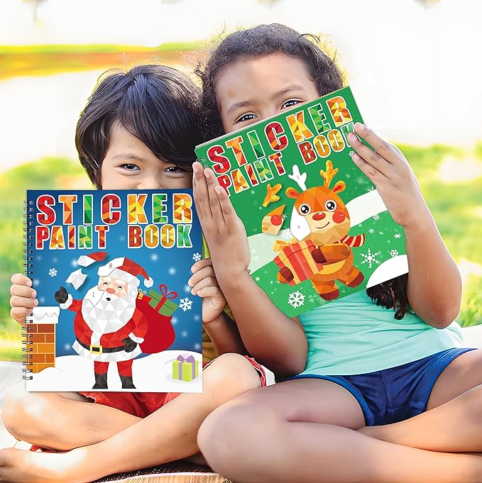 90shine 4PCS Christmas Crafts for Kids Ages 4-8 Sticker Paint Books - Includes Santa Clause Snowman Elf Gnome and More Designs Gift Party Create 40 Pictures-CubbioJoy