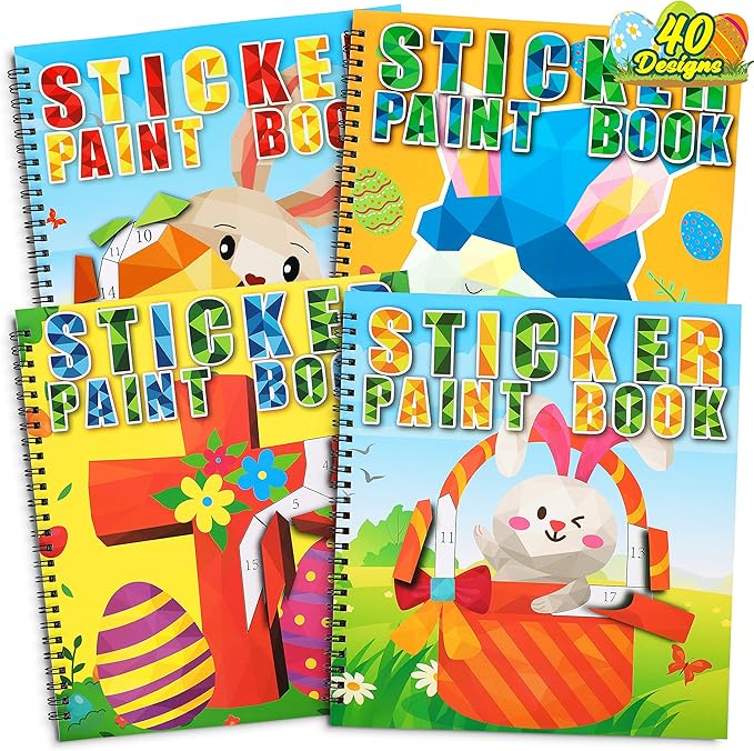 90shine 4PCS Easter Crafts for Kids Ages 4-8 Sticker Books - Basket Stuffer Gift Includes Bunny Egg Chick Gnome and More Designs Create 40 Pictures-CubbioJoy
