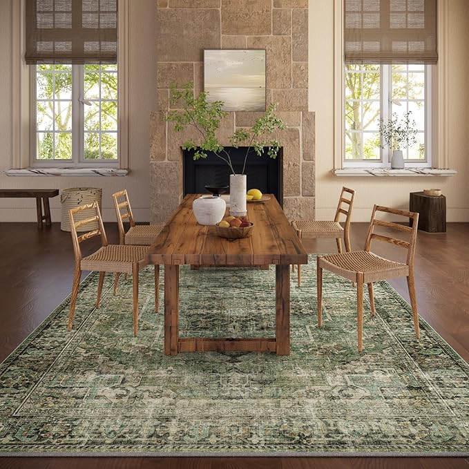 5x7 Area Rugs for Living Room: Washable Bedroom Rug Boho Vintage Rugs Stain Resistant Non Slip Low Pile Soft Lightweight Carpet for Kitchen Dining Room Farmhouse Nursery Kids Room-CubbioJoy