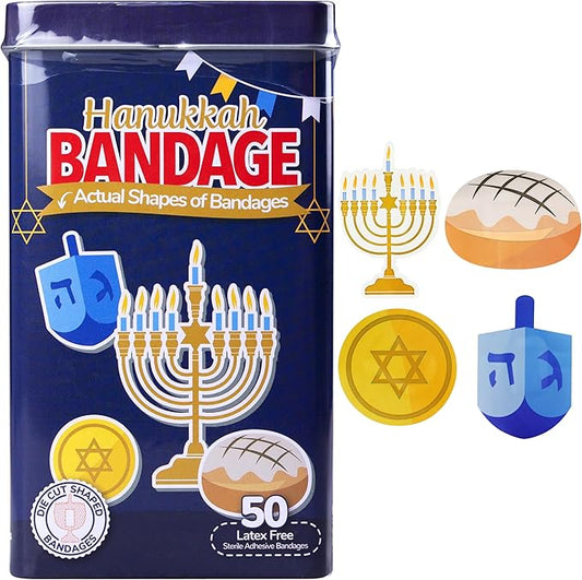 BioSwiss Bandages, Hanukkah Shaped Self Adhesive Bandage, Latex Free Wound Care, Fun First Aid Kit Supplies for Kids and Adults, 50 Count-CubbioJoy
