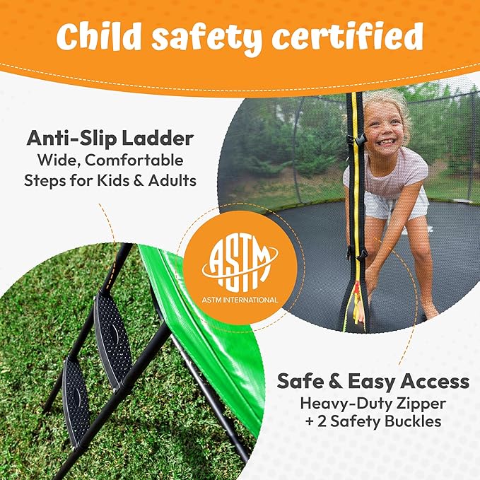 JUMPZYLLA Trampoline Outdoor 8FT 10FT 12FT 14FT 15FT 16FT with Enclosure and Ladder, ASTM Approved Recreational Trampoline for Kids and Adults, Anti-Rust Coated Frame-CubbioJoy
